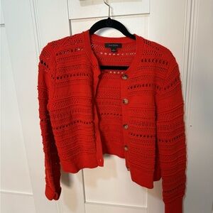 Red Knit Cardigan with Button Detail